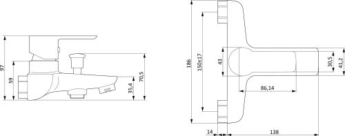 Смеситель для ванны с душем STWORKI Хельсинки HFHS10130 черный однорычажный, настенный, латунь, с аэратором в Усть-Лабинске