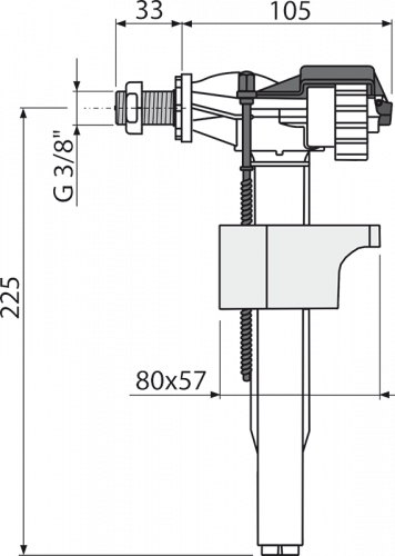 A16M-3/8" Впускной механизм с боковой подводкой и металлической резьбой для пластиковых бачков и скрытых систем инсталляции замена на А160Р-3/8“ Alca Plast в Усть-Лабинске